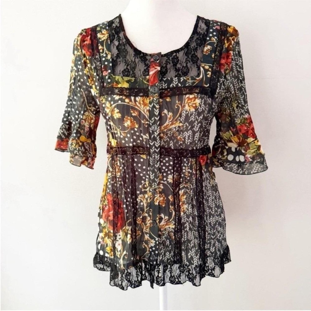 Vintage Blouse Women S Floral Lace Sheer Boho Y2K Dark Romantic Fairy Grunge